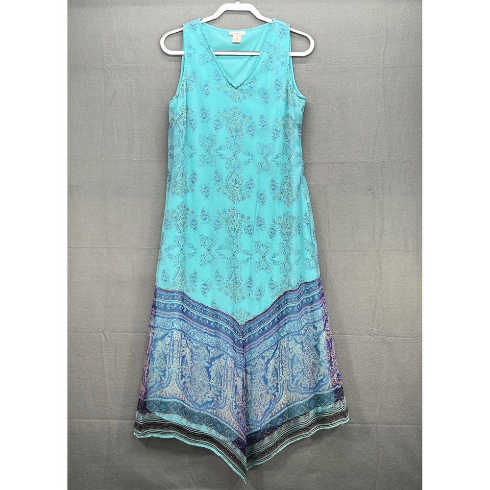 Sundance Turquoise Paisley Handkerchief Hem Sleeveless Maxi Dress Size 6